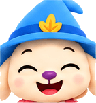 Wizzly looking laughing — the wizard character from the Wizzly app